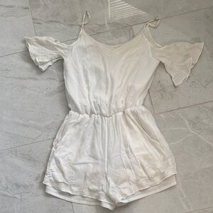 White Lace Trim Romper